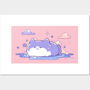 Cute Kawaii Chill Summer Kitty Posters and Art